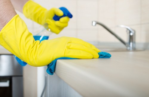 A technician treating hallway carpet stains during a deep clean service